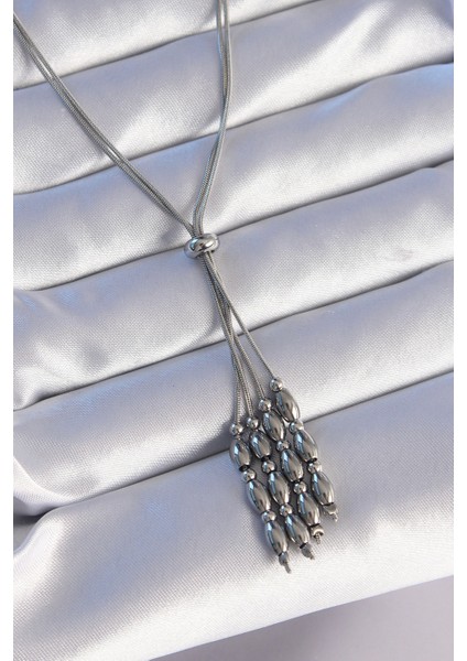 316L Çelik Gümüş Renk Boyu Ayarlanabilir Sallantılı Model Kolye - Lisinya