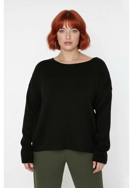 Büyük Beden Kadın Akrilik Triko Kazak Rahat Kalıp Düşük Kol Bisiklet Yaka Kış Mevsimi Için Ideal