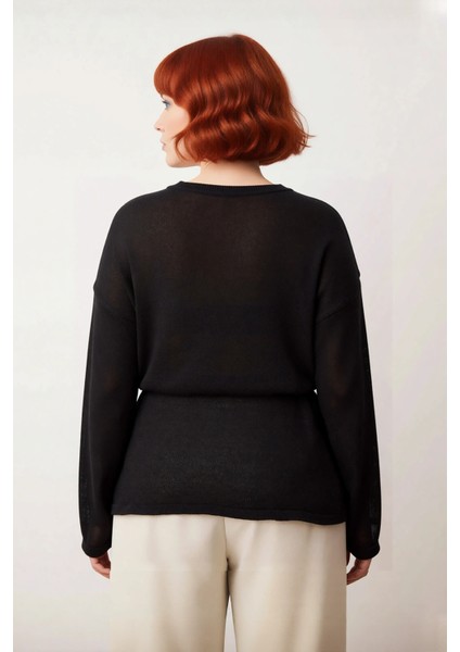 Kadınlar Için Düz Renk Kayık Yaka Triko Kazak Regular Kalıp Uzun Kollu Beli Kuşaklı Tasarım fiyatları