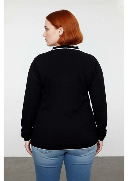 Kadın Siyah Düz Polo Yaka Triko Kazak Casual Tarz Regular Kalıp Kışlık Uzun Kollu Konforlu Seçim fiyatları