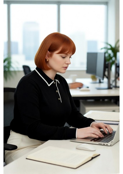 Kadın Siyah Düz Polo Yaka Triko Kazak Casual Tarz Regular Kalıp Kışlık Uzun Kollu Konforlu Seçim fırsatları