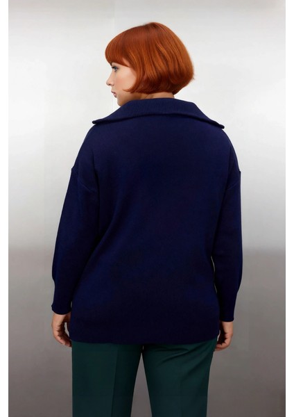 Kadın Rahat Kesim Kırmızı Devrik Yaka Fermuarlı Triko Kazak Düz Desenli Akrilik Kışlık Şıklık fiyatları