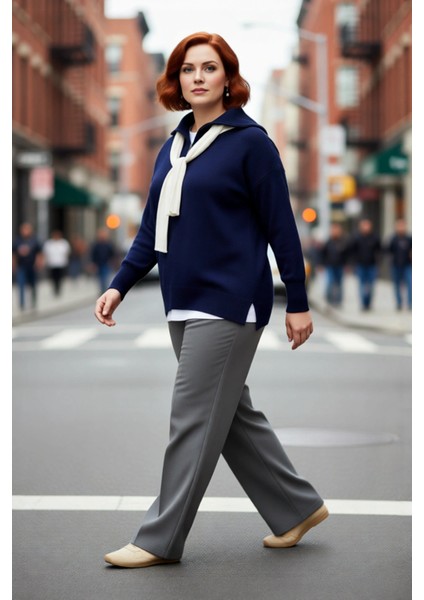 Kadın Rahat Kesim Kırmızı Devrik Yaka Fermuarlı Triko Kazak Düz Desenli Akrilik Kışlık Şıklık modelleri