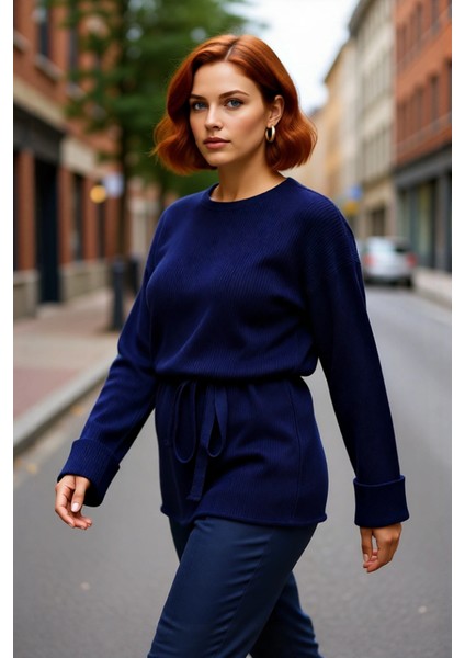 Kadın Düşük Kol Uzun Boy Bisiklet Yaka Relaxed Fitilli Triko Kazak Kış Sezonu Için Şık ve Konforlu modelleri