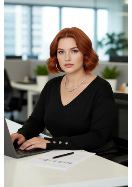 Kadın Düz Desen Regular Kalıp Triko V Yaka Kazak Uzun Kollu ve Şık Düğme Detayları Ile Kaliteli fırsatları