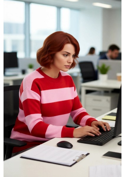 Kadın Rahat Kesim Çizgili Bisiklet Yaka Triko Kazak Uzun Kollu Soğuk Hava Için Ideal Kaliteli fırsatları