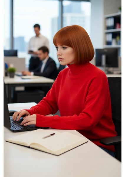 Kadın Düz Desen Akrilik Triko Kazak Relaxed Kalıp Dik Yaka Düşük Kol Kış Için Konforlu Stil fırsatları