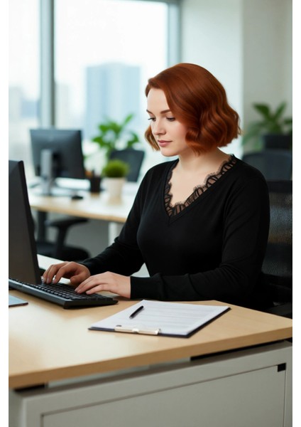 Kadın Triko V Yaka Kazak Ince Dokusuyla Konfor Sunarken Dantel Detayları Zarafet Katar Kaliteli fırsatları