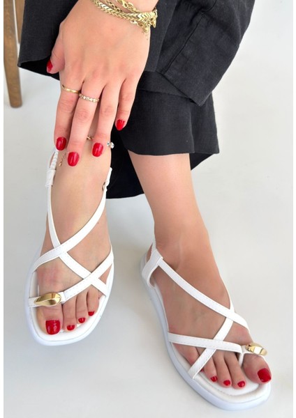 Enjali Beyaz Cilt Sandalet - Lisinya fiyatları