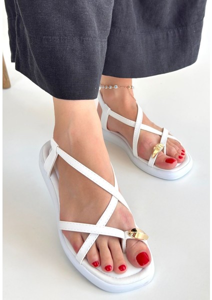 Enjali Beyaz Cilt Sandalet - Lisinya modelleri