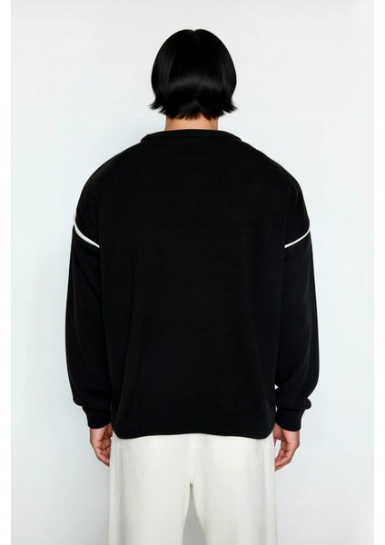 Erkek Oversize Fit Geniş Kalıp Bisiklet Yaka Düşük Kol Biye Detaylı Triko Kazak Günlük Şıklık fiyatları