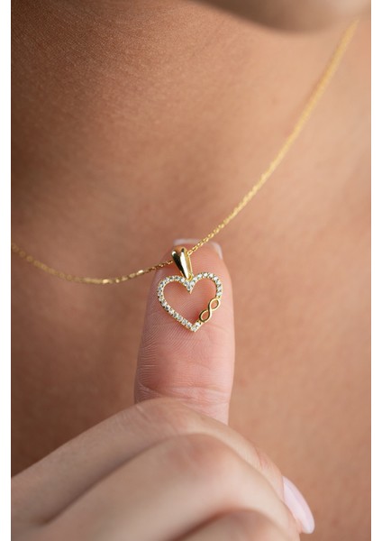 925 Ayar Gümüş Gold Kaplama Kalp Sonsuzluk Model Kolye