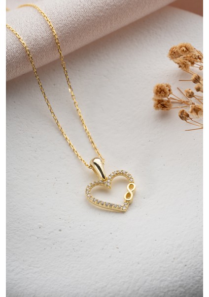 925 Ayar Gümüş Gold Kaplama Kalp Sonsuzluk Model Kolye fiyatları
