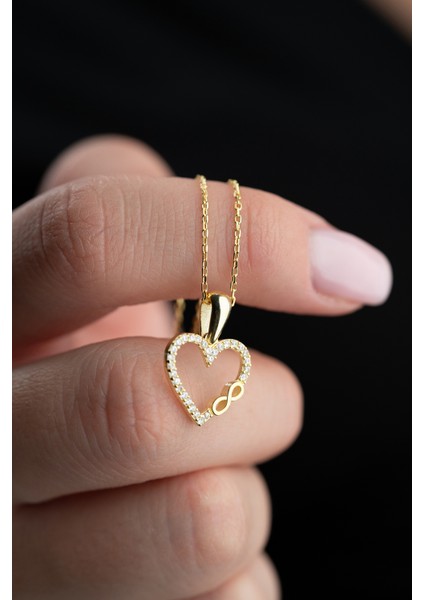 925 Ayar Gümüş Gold Kaplama Kalp Sonsuzluk Model Kolye fırsatları