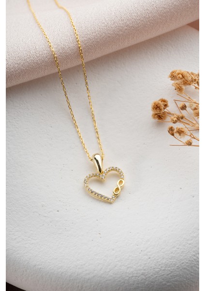 925 Ayar Gümüş Gold Kaplama Kalp Sonsuzluk Model Kolye indirimleri