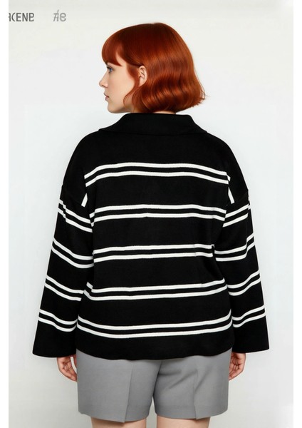 Kadın Polo Yaka Çizgili Akrilik Triko Kazak Relaxed Kalıbı Sayesinde Soğuk Havalara Şıklık Katıyor fiyatları