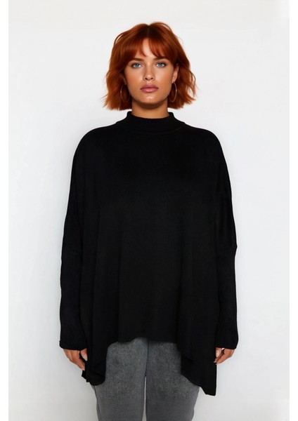 Kadın Basic Dik Yaka Triko Kazak Relaxed Fit Rahatlık ve Günlük Şıklık Sunan Siyah Kaliteli