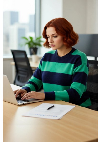 Kadın Rahat Kesim Çizgili Bisiklet Yaka Triko Kazak Uzun Kollu Soğuk Hava Için Ideal Kaliteli fırsatları