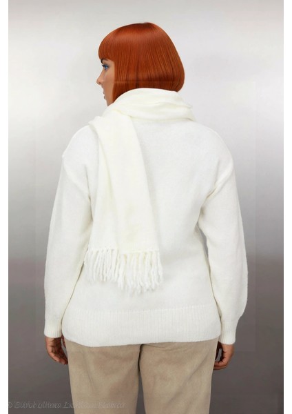 Kadın Şık Akrilik Triko Kazak Regular Kalıp Bisiklet Yaka Düşük Kol Şal Detaylı Kışlık Konfor fiyatları