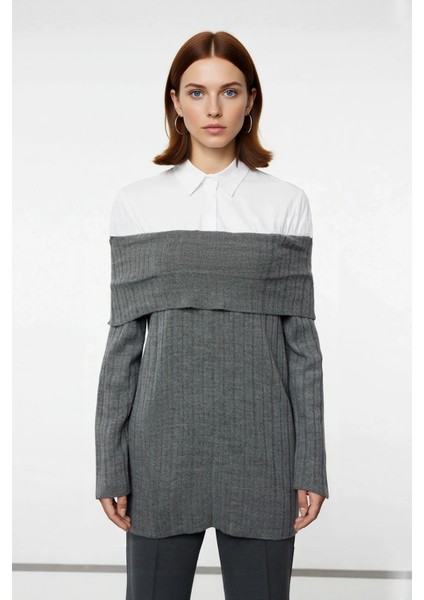 Kadın Modern Omzu Açık Triko Tunik Kazak Reglan Kol Fitted Kesim Günlük Şık Giyim Için Kaliteli