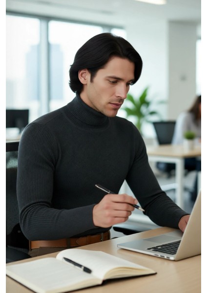 Erkek Fitted Balıkçı Yaka Fitilli Uzun Kollu Kazak Günlük Şıklığı ve Kış Konforunu Birleştirir fırsatları