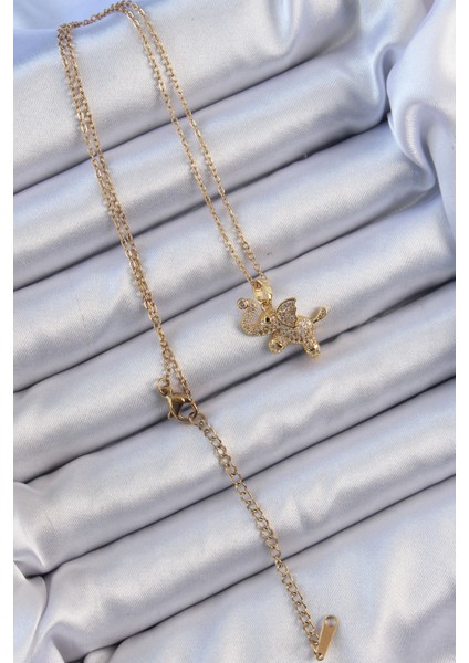 316L Çelik Zincir Altın Renk Zirkon Taşlı Fil Kolye - Lisinya fiyatları