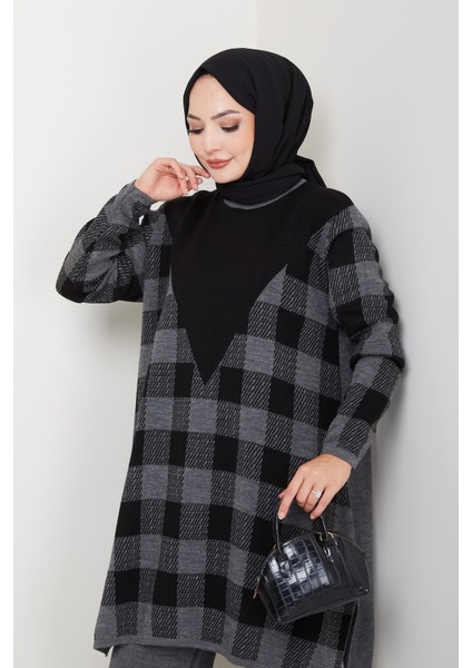 Kare Desenli Triko Tunik