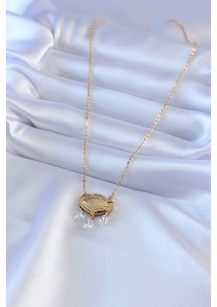 316L Çelik Gold Renk Lotus Model Zirkon Taşlı Kadın Kolye - Lisinya fiyatları