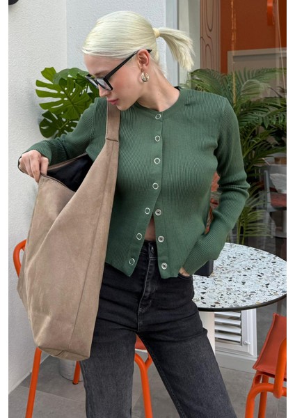 Yeşil Çıt Kapamalı Triko Kadın Hırka MG2579 fiyatları