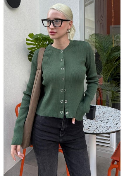 Yeşil Çıt Kapamalı Triko Kadın Hırka MG2579 modelleri