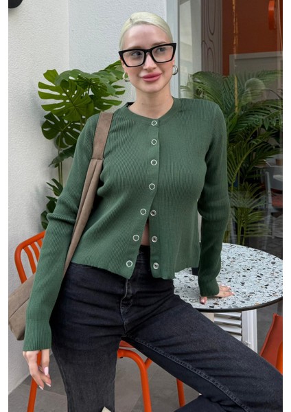 Yeşil Çıt Kapamalı Triko Kadın Hırka MG2579 indirimleri