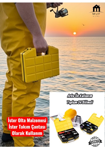 24 Bölmeli Çift Taraf Kullanım Takım Çantası Balık Malzemesi Çantası Vida Çantası Organizer Alet Çantası