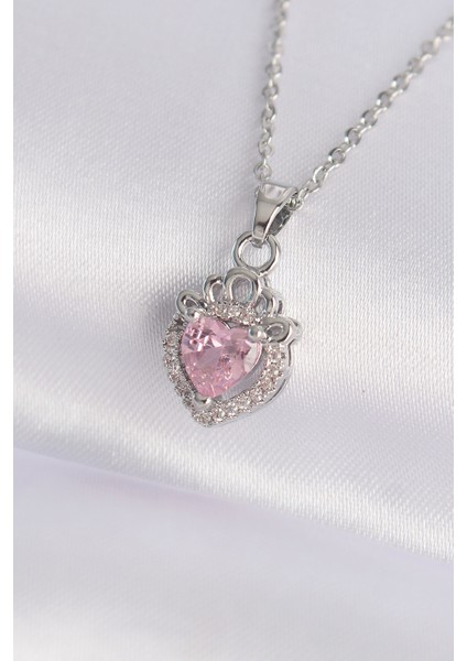 316L Çelik Zincir Gümüş Renk Pembe Zirkon Taşlı Rapunzel Kolye - Lisinya fiyatları