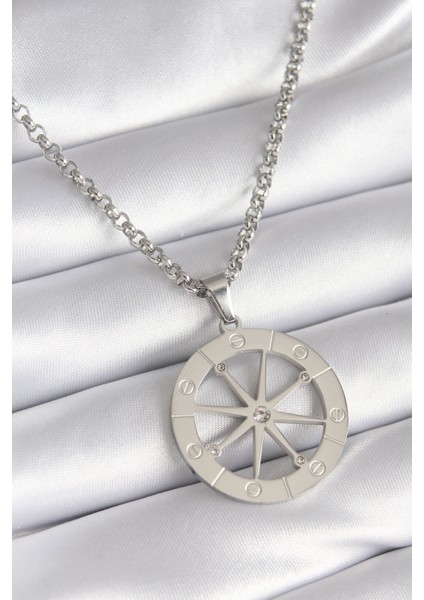 316L Çelik Gümüş Renk Zirkon Taşlı Rüya Kapanı Model Işeme Detay Kadın Kolye - Lisinya