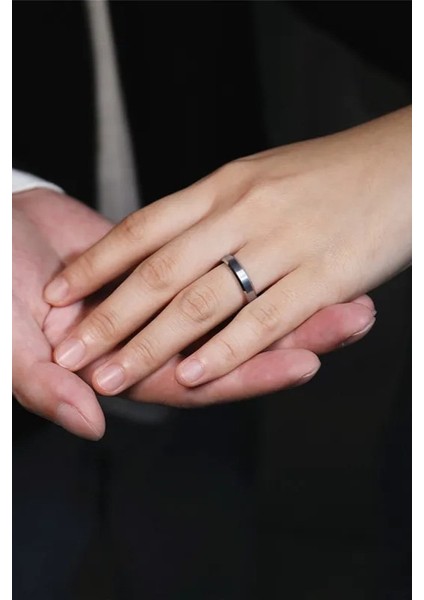 4 mm Köşeli Mat Düz Model Unisex Erkek Kadın Çelik Alyans Yüzük CL40