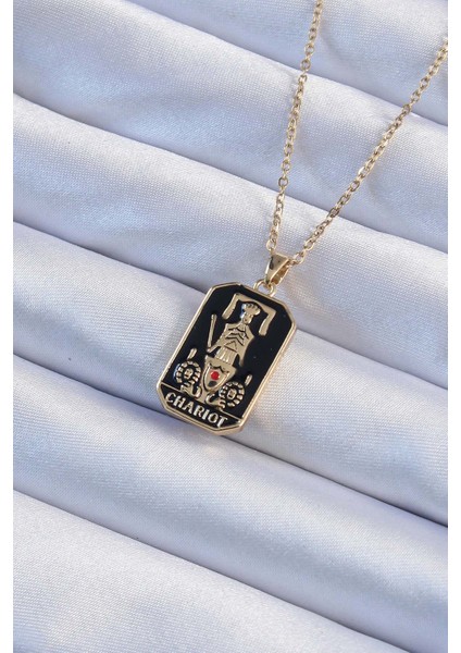 316L Çelik Zincir Altın Renk Siyah Mineli Tarot Kolye - Lisinya