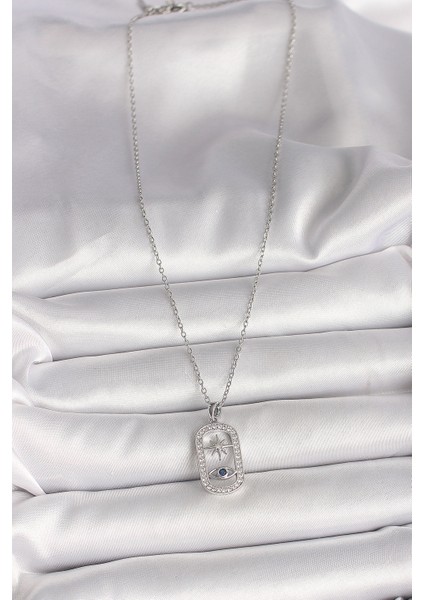 316L Çelik Gümüş Renk Zincir Zirkon Taşlı Göz Yıldız Model Kadın Kolye - Lisinya fiyatları