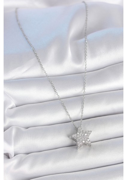 316L Çelik Gümüş Renk Zincir Zirkon Taşlı Yıldız Model Kadın Kolye - Lisinya fiyatları
