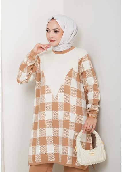 Kare Desenli Triko Tunik
