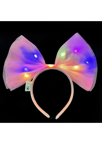 Rengarenk LED Işıklı Fiyonk Şekilli Tül Parti Tacı Pembe Renk 25X25 cm - Lisinya modelleri