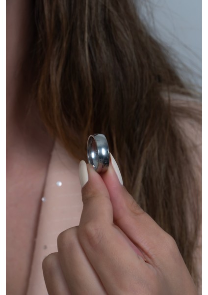6 mm Bombeli Söz Nişan Unisex Çelik Alyans Yüzük tca