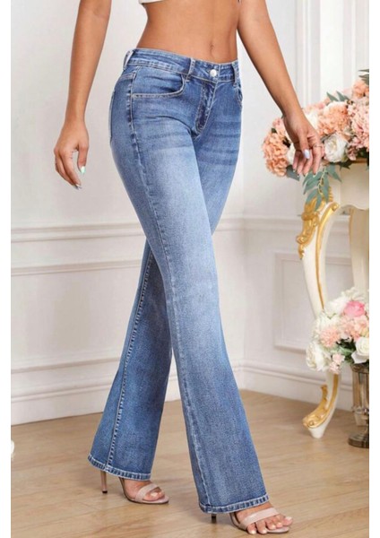 Cedy Denım Kadın 5 Cep Düşük Bel Ispanyol Paça Skinnyfit Esnek Jean Pantolon C619