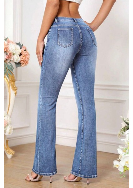 Cedy Denım Kadın 5 Cep Düşük Bel Ispanyol Paça Skinnyfit Esnek Jean Pantolon C619