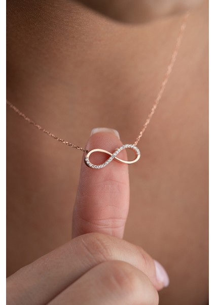 925 Ayar Gümüş Rose Kaplama Zirkon Taşlı Sonsuzluk Model Küpe