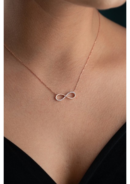 925 Ayar Gümüş Rose Kaplama Zirkon Taşlı Sonsuzluk Model Küpe fiyatları