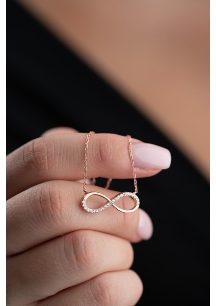 925 Ayar Gümüş Rose Kaplama Zirkon Taşlı Sonsuzluk Model Küpe modelleri