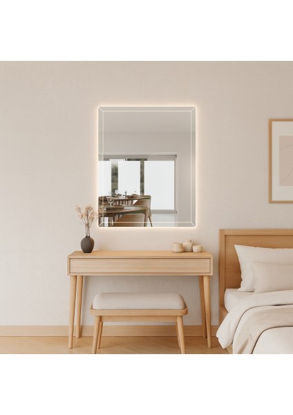 Fasetalı Çerçeve Detaylı LED Işıklı Ayna – Lüks Modern Duvar & Banyo Aynası fiyatları