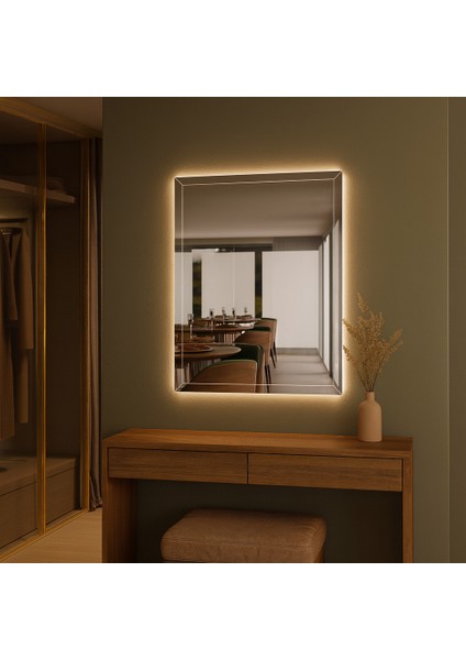 Fasetalı Çerçeve Detaylı LED Işıklı Ayna – Lüks Modern Duvar & Banyo Aynası modelleri