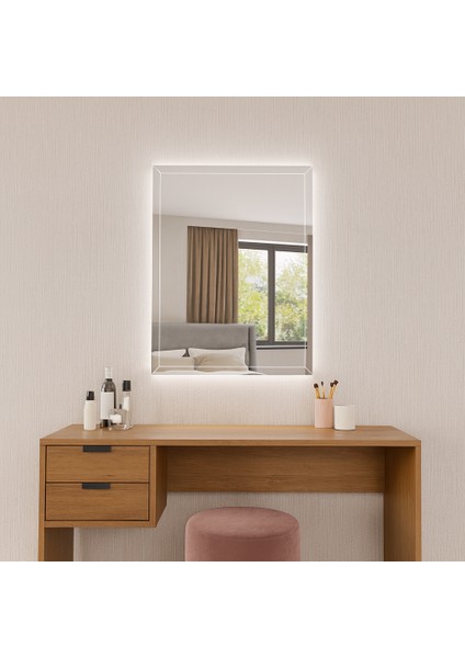Fasetalı Çerçeve Detaylı LED Işıklı Ayna – Lüks Modern Duvar & Banyo Aynası fırsatları