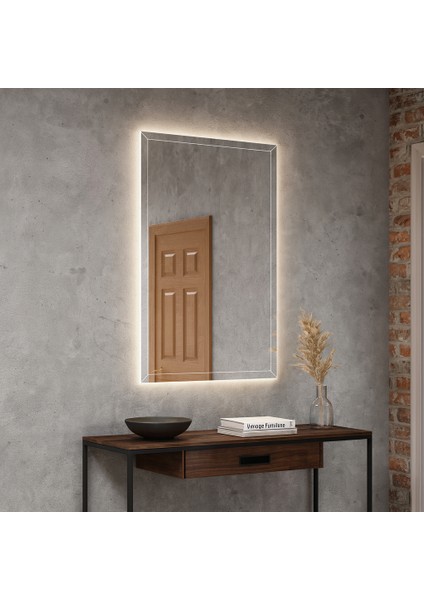 Fasetalı Çerçeve Detaylı LED Işıklı Ayna – Lüks Modern Duvar & Banyo Aynası indirimleri